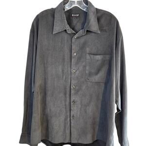 Kaid Men's Shirt Large L Gray Dress Button Down Top Size 17.5